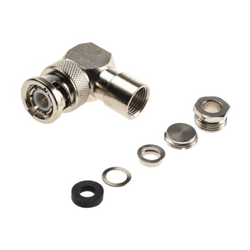 TELEGARTNER RIGHT ANGLE 50 CABLE MOUNT BNC CONNECTOR, PLUG, NICKEL, CLAMP TERMINATION, RG58 C/U